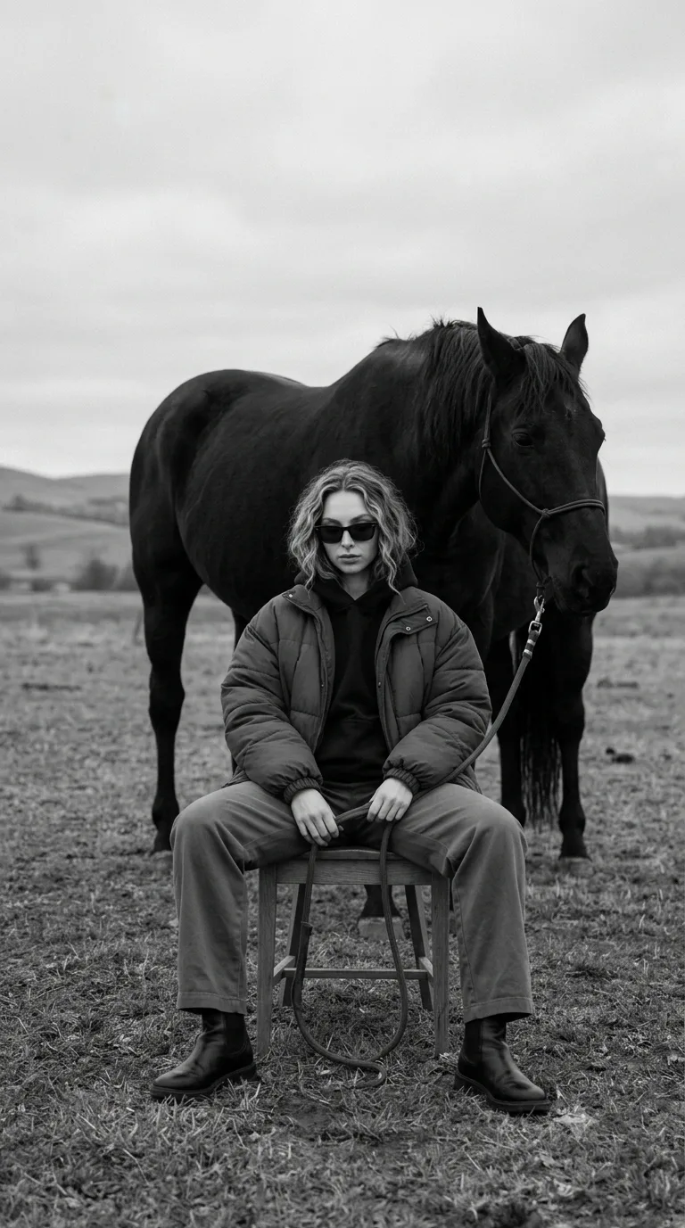 Controlled Power: Stoic Portrait with a Black Horse