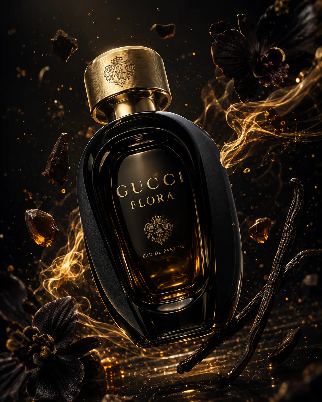 Gucci Flora Noir | A Cinematic Luxury Perfume Campaign in Obsidian & Gold