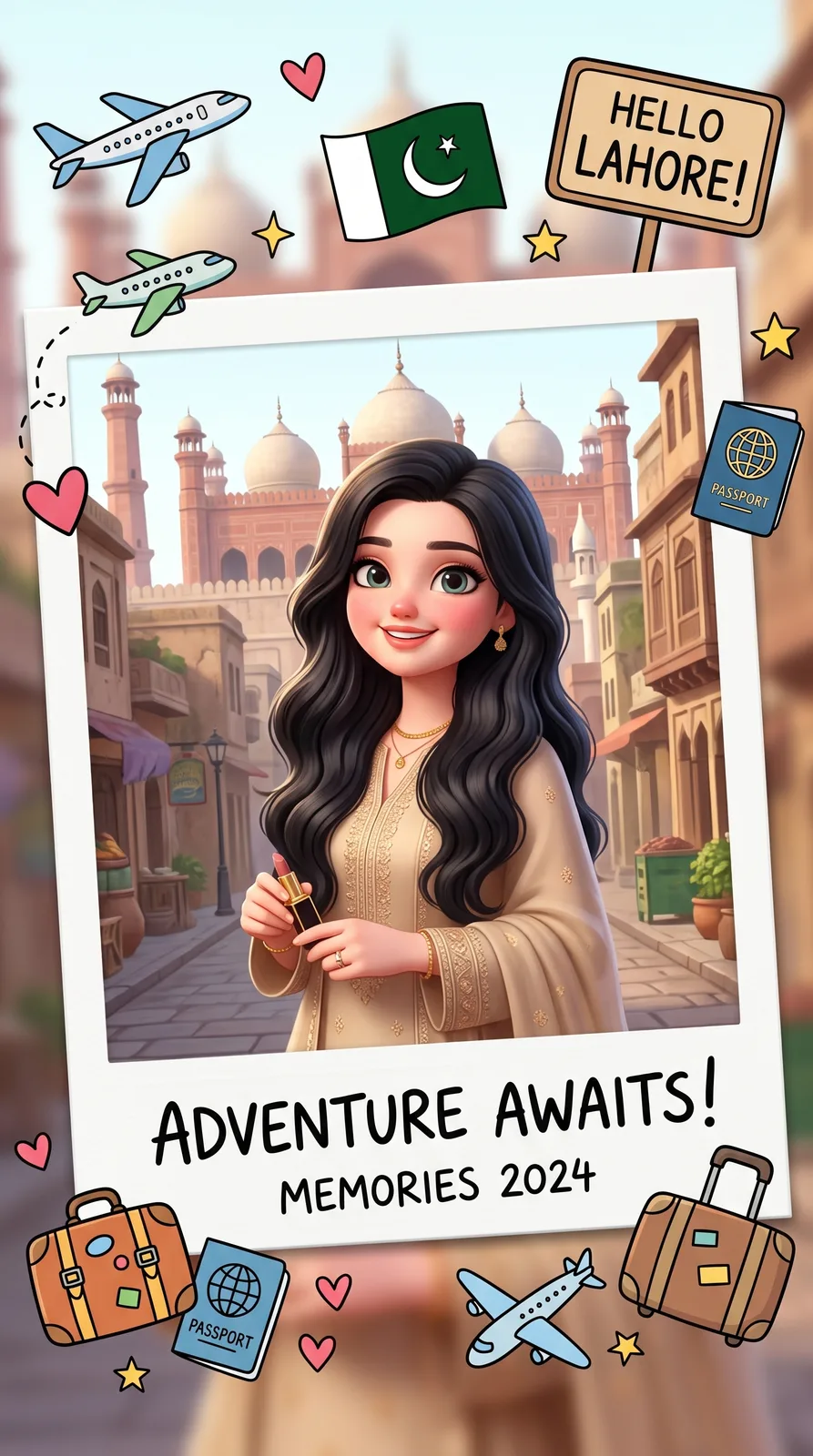Cute 3D Travel Polaroid AI Prompt | Whimsical Souvenir Postcard Illustration
